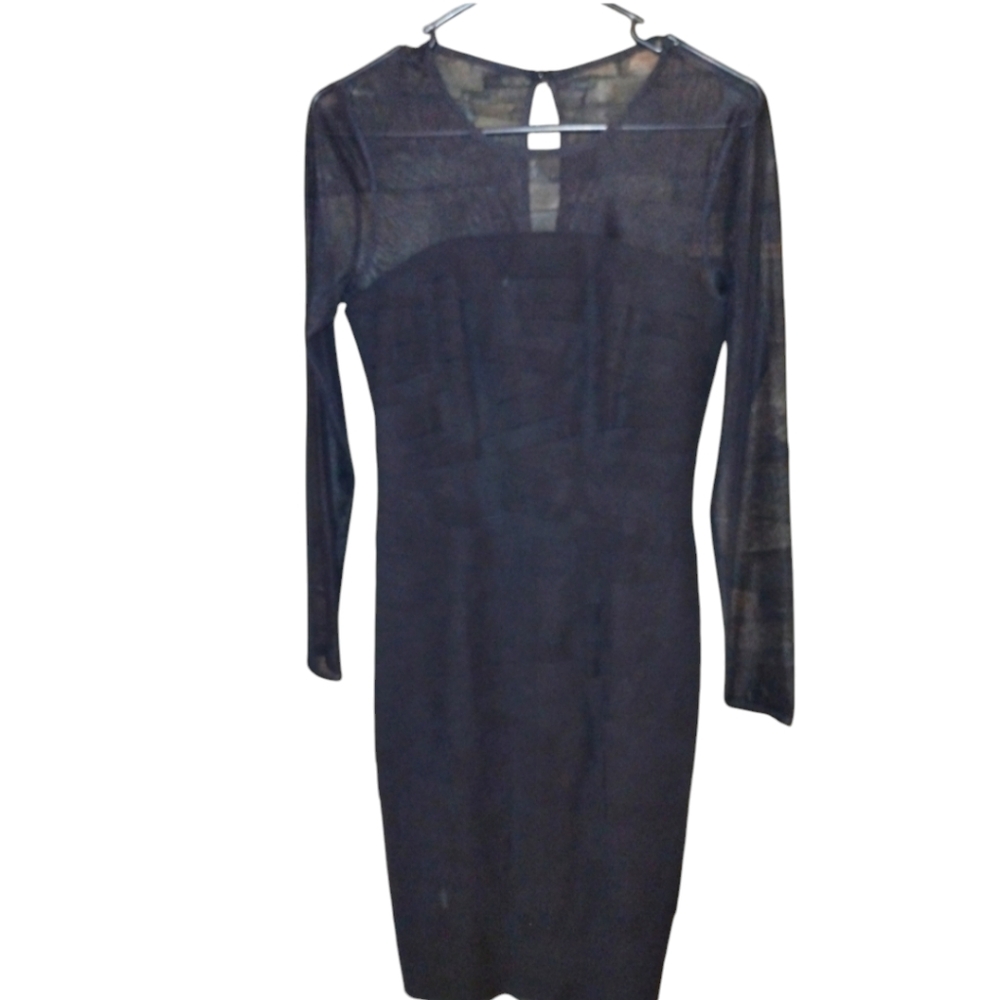 London Times black bodycon dress, sheer shoulders and Long Sleeves NWT